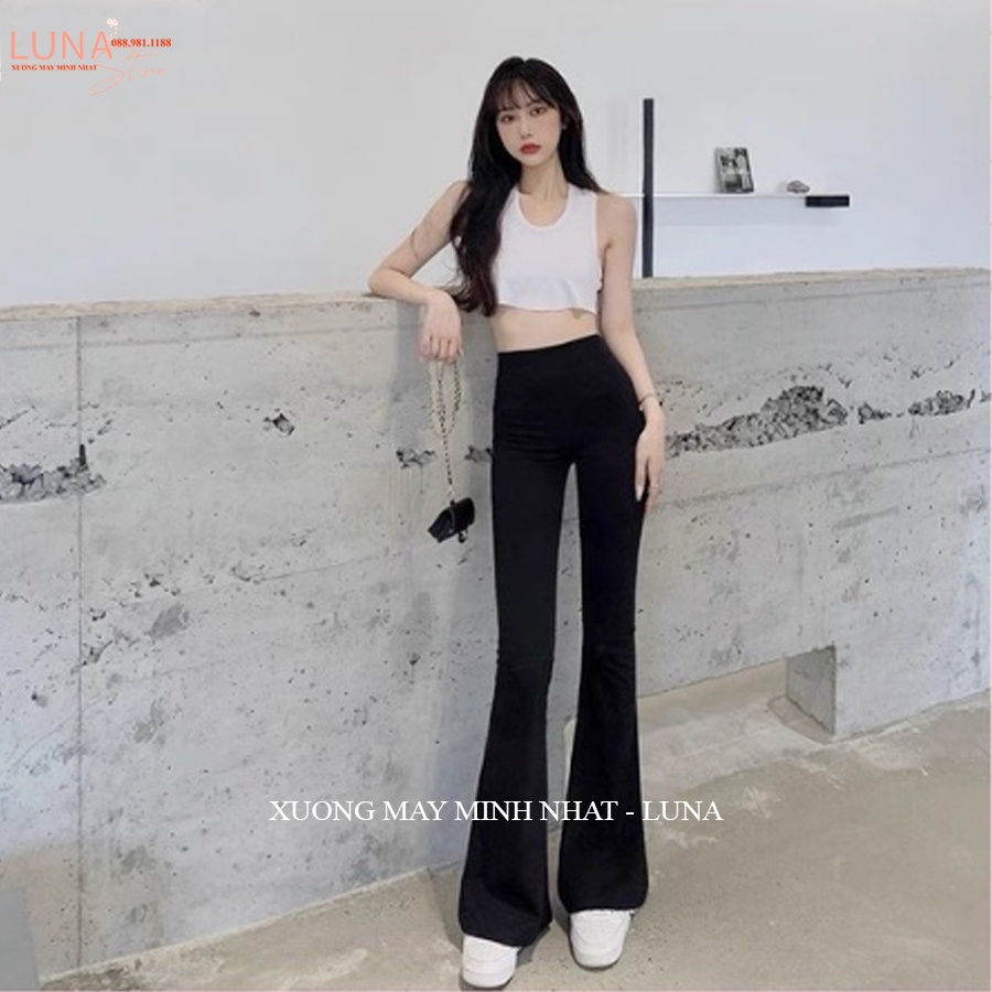 Quần ống loe cạp cao nữ dáng dài - Quần legging nữ ôm ống loe lưng chun có dây eo vải co dãn tôn dáng công sở đi học