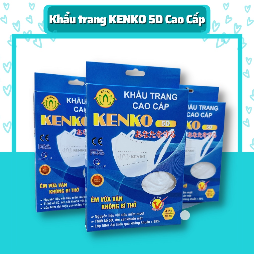 Hộp 10 chiếc khẩu trang 5D KENKO dành cho người lớn, khẩu trang cao cấp 5D cao cấp kháng khuẩn
