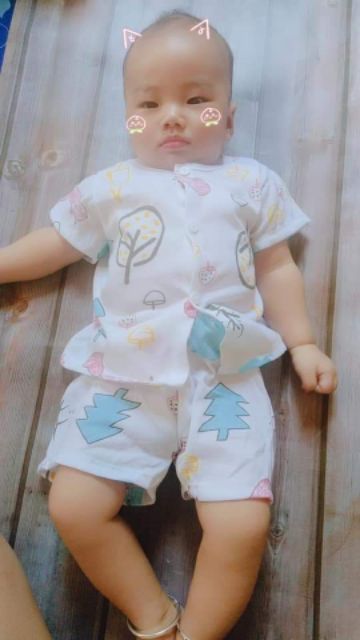 Bộ cotton giấy ngắn tay , cài cúc mặc hè siêu mát, siêu thấm mồ hôi cho bé (4 - 15 kg)