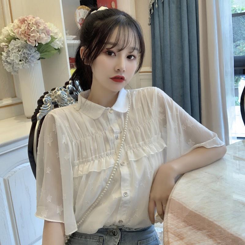 Áo sơ mi BH vải voan tay ngắn xinh xắn thời trang cho nữ