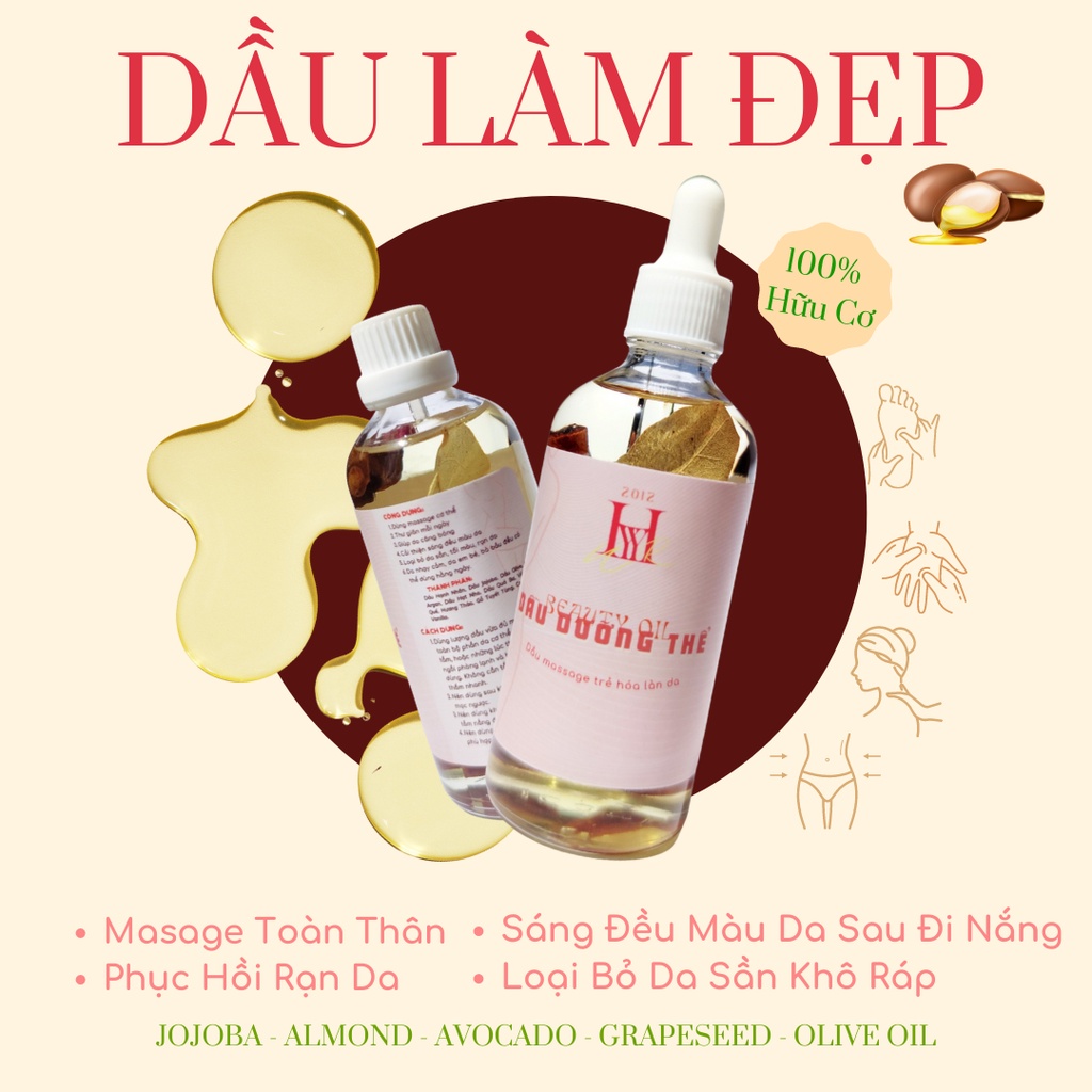 Dưỡng Thể Dưỡng Da Hữu Cơ Hy Bodyshine Dầu Body Oil ngăn rạng và trẻ hóa giúp da căng mịn sáng đều màu