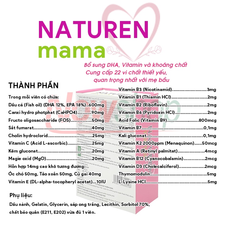 Viên Uống Bổ Sung DHA Vitamin Và Khoáng Chất Naturen Mama Vạn Tam Chính Hãng Tăng Sức Đề Kháng Giảm Mệt Mỏi Cho Bà Bầu