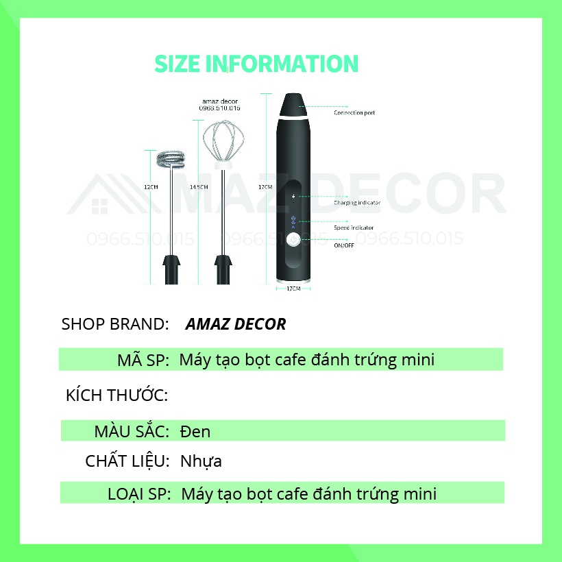 SALE GIÁ SỈ TẠI XƯỞNG Máy tạo bọt cafe đánh trứng mini 2 trong 1 cầm tay dùng pin sạc USB 3 cấp độ cao cấp