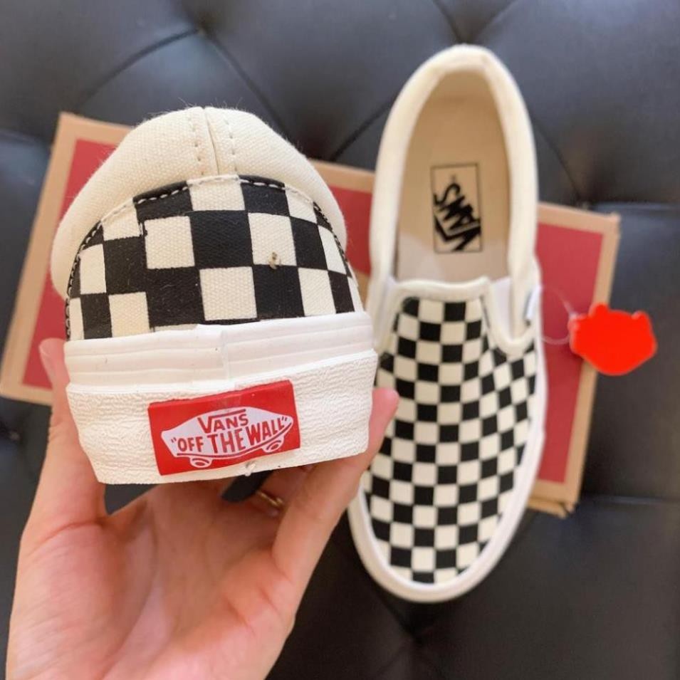 Giày thể thao nam nữ vans vault lười ship on caro đen trắng thời trang