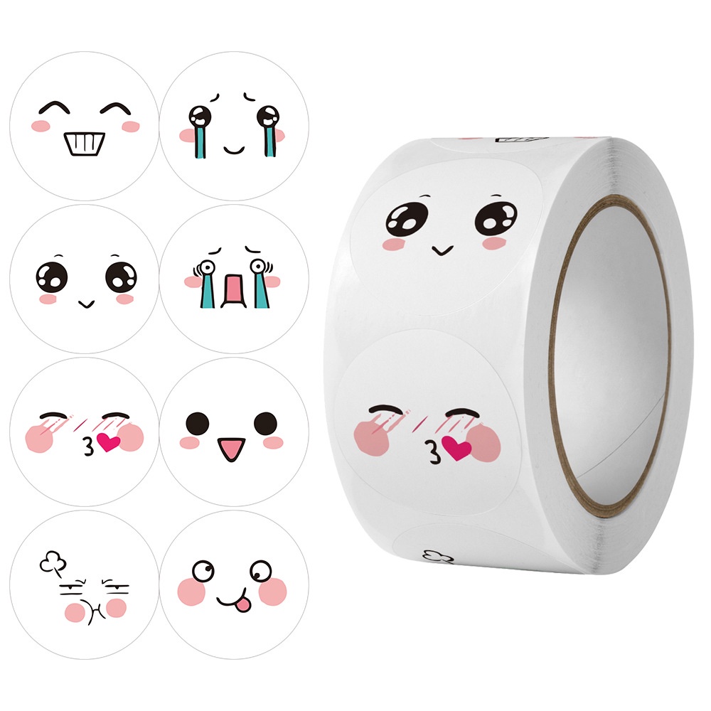 Cuộn 500 miếng dán hoạt hình ngộ nghĩnh, tem dán sticker thank you gói hàng, quà tặng