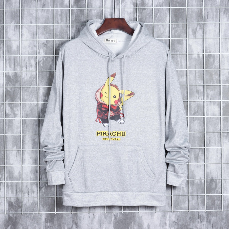 Áo hoodie tay dài dáng rộng in họa tiết Pikachu hoạt hình phong cách Hàn Quốc thời trang cho nam