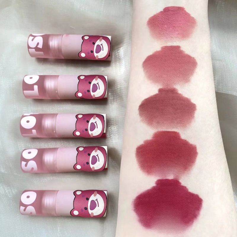 Son Kem Màu Nhung Lì Lâu Trôi Không Thấm Nước Thiết Kế Hình Gấu Dễ Thương