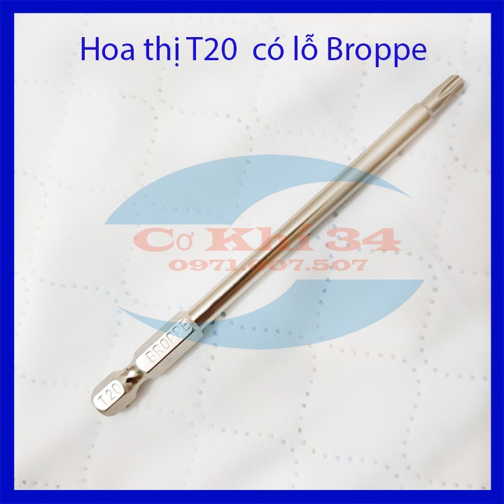 Mũi vít hoa thị T20 có lỗ chuôi lục giác dài 100mm hãng Broppe