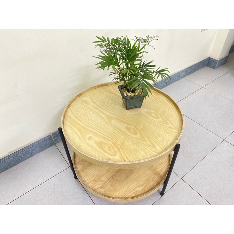 Bàn trà sofa gỗ tần bì 2 tầng H2 Furniture, bàn cafe decor cho phòng khách, quán cafe