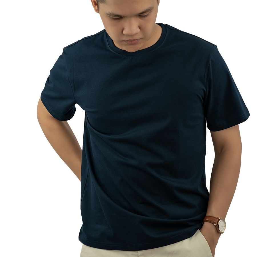 Áo thun trơn nam cổ tròn cao cấp 100% cotton PERFECTMEN màu xanh đen vải xuất xịn co giãn dày dặn form regular fit