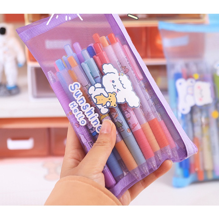Túi Đựng Bút, Đồ Dùng Học Sinh Vải Lưới Đa Năng Hình Dễ Thương - Khóa Kéo Tiện Lợi