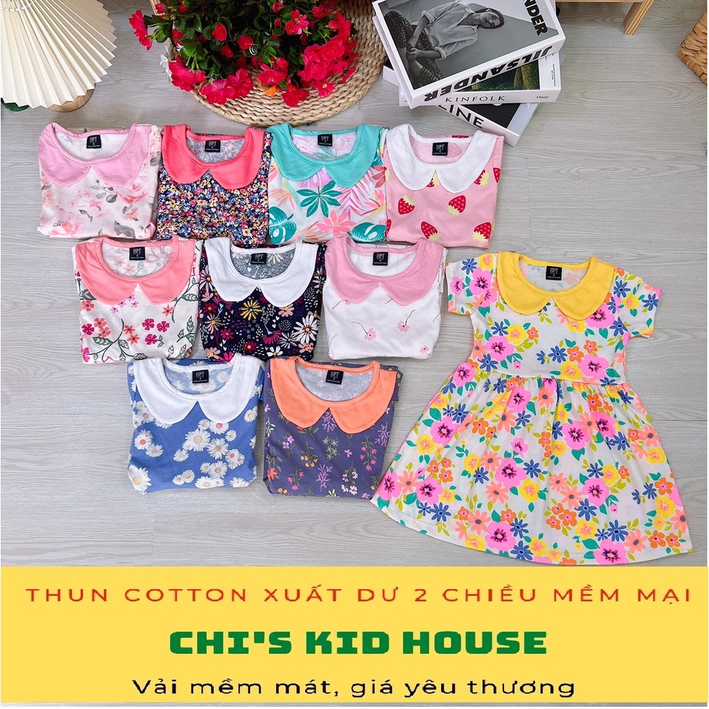 (HOT BỎNG TAY) ĐẦM THUN COTTON XUẤT DƯ XỊN CHO BÉ HOẠ TIẾT SIÊU ĐẸP LÂU MỚI CÓ 1 LÔ 12-40KG