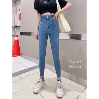 quần jeans ôm cạp cao 2 cúc co dãn