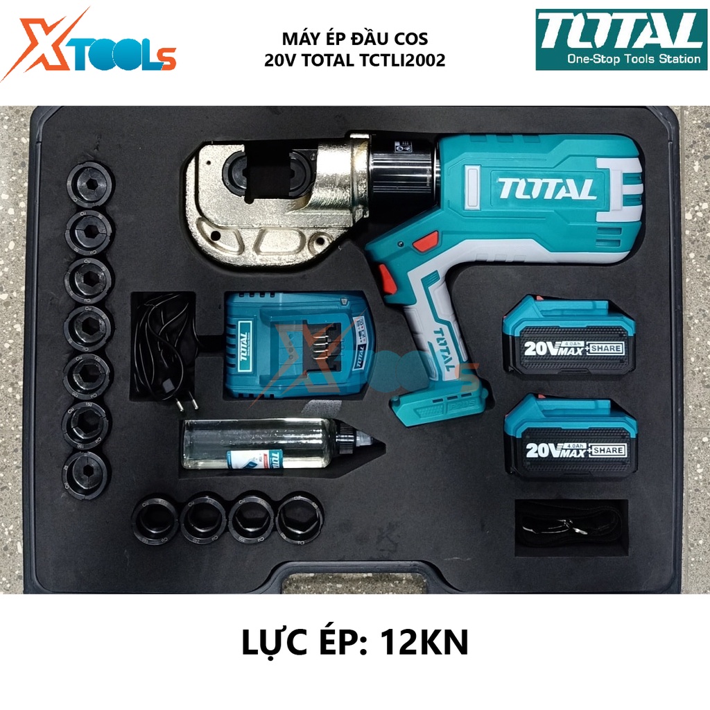 Máy ép đầu cos dùng pin TOTAL TCTLI2002 kìm ép cốt, kìm bấm đầu cos, ép chặt đầu cos với dây điện