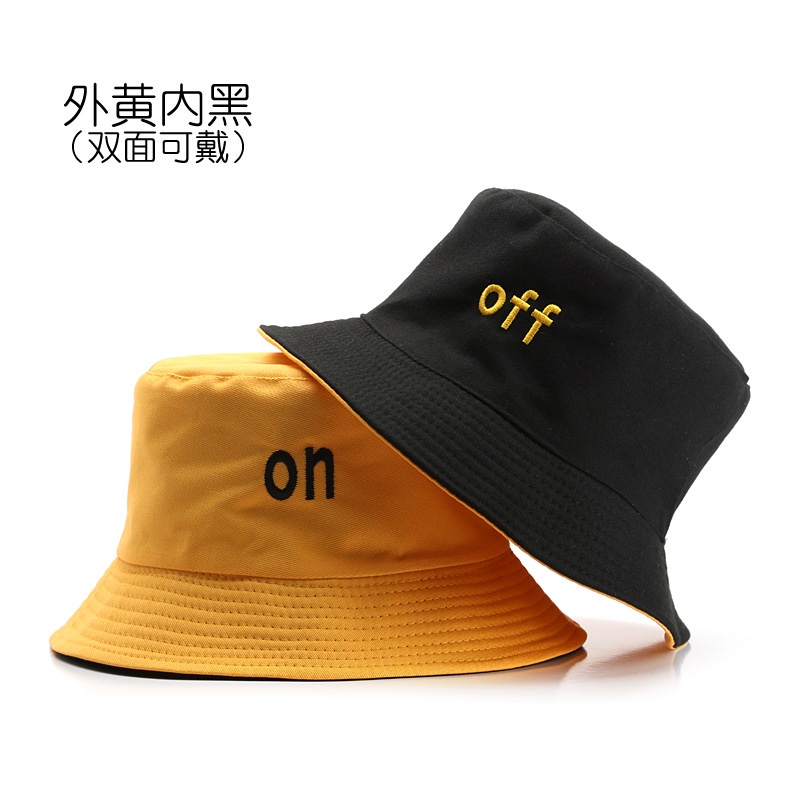 Mũ Bucket LINJW thêu chữ thiết kế hai mặt thời trang unisex