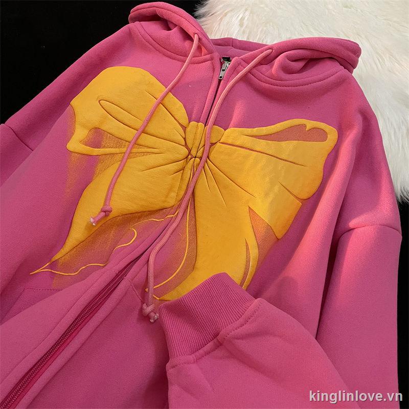 Áo khoác cardigan có mũ trùm dáng rộng đính nơ thiết kế mới thời trang