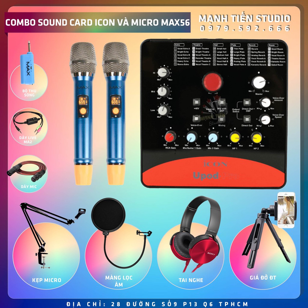 Combo thu âm chuyên nghiệp Micro Max 56+Soundcard Icon upod Pro,Chuyên thu âm, livestream, karaoke online tặng phụ kiện