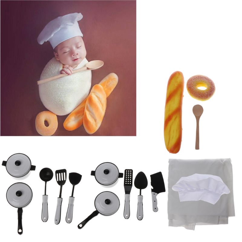 Mary☆Baby Photography Props Little Chef Hat White Stretch Wrap Little Cook Creative Props Accessorie