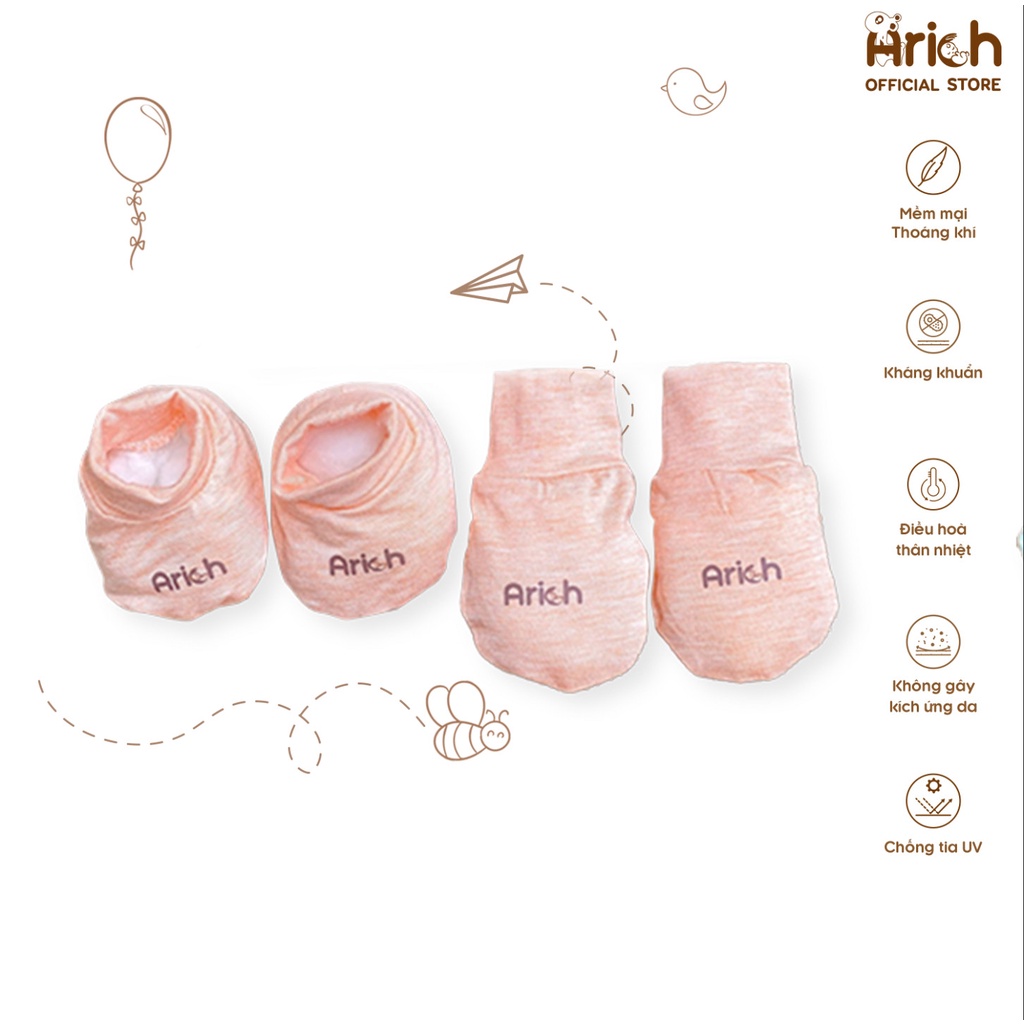 Set bao tay, bao chân Arich mẫu trơn cho bé sơ sinh (0-6M)