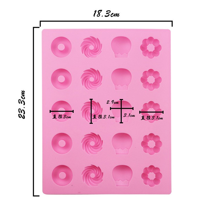 HCM - Khuôn silicon bánh donut bánh quy mini 20 viên đổ kẹo dẻo chip chip, đổ socola, thạch rau câu mini