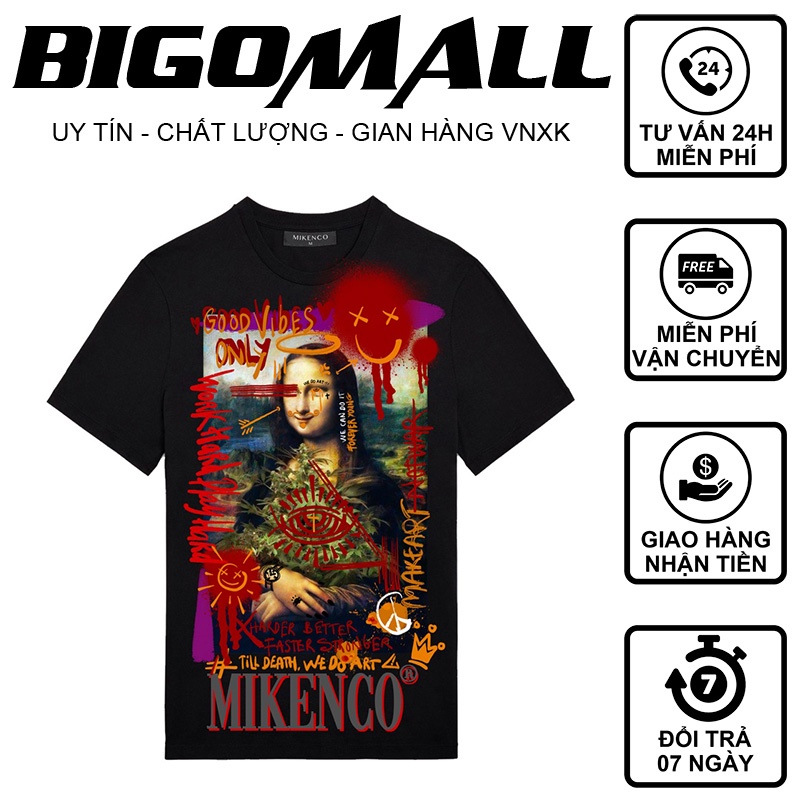 Áo thun tay lỡ Mona Lisa Mặt Mếu BIGOMALL - Áo phông nam nữ unisex form rộng 65kg