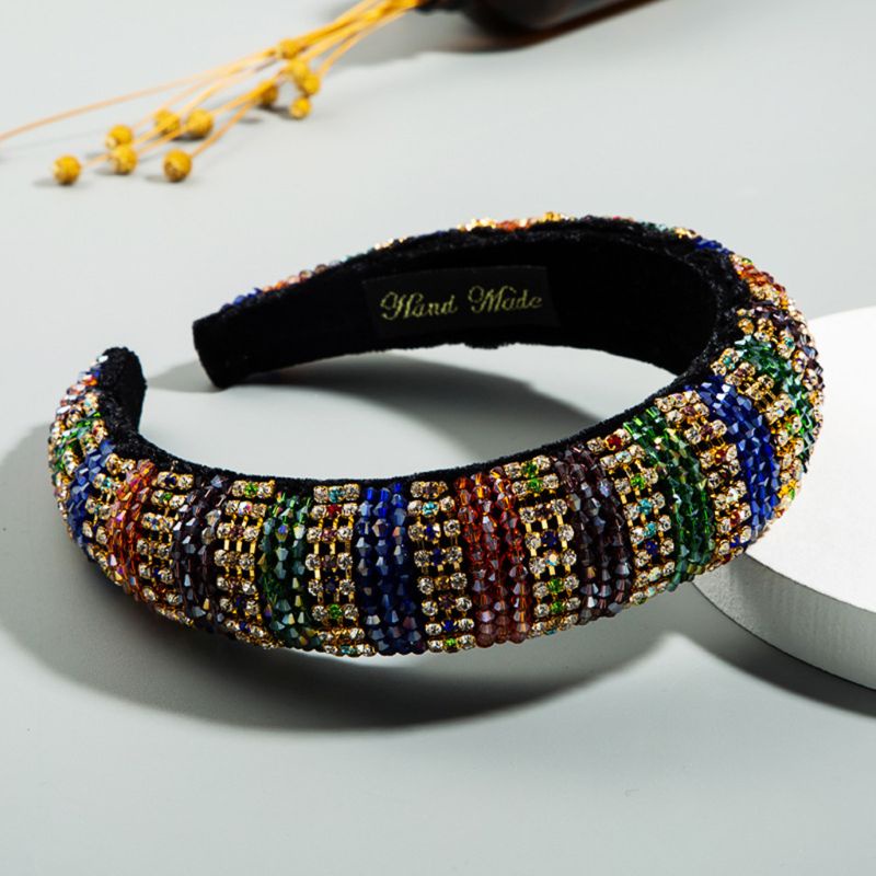 Flgo Băng Đô Đính Đá Pha Lê Kẻ Sọc Nhiều Màu Sang Trọng Phong Cách Baroque Cho Nữ