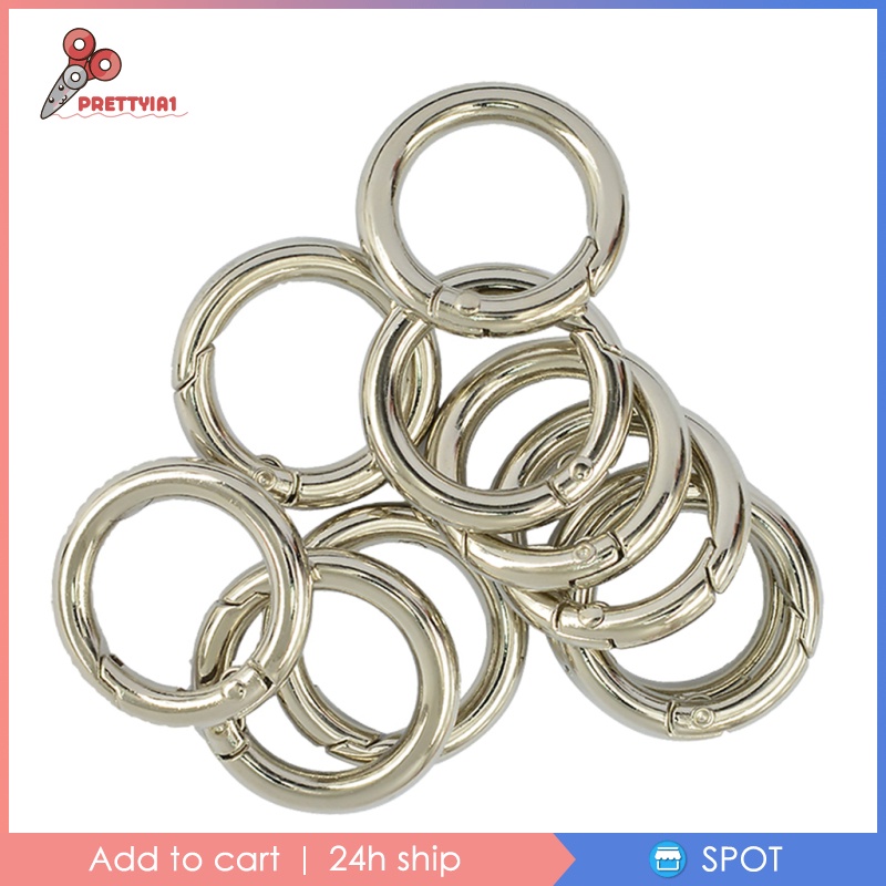 1 [Prettyia] Set 10 Móc Lò Xo Tròn Bằng Hợp Kim Bạc Cho Dây Đeo Túi Xách