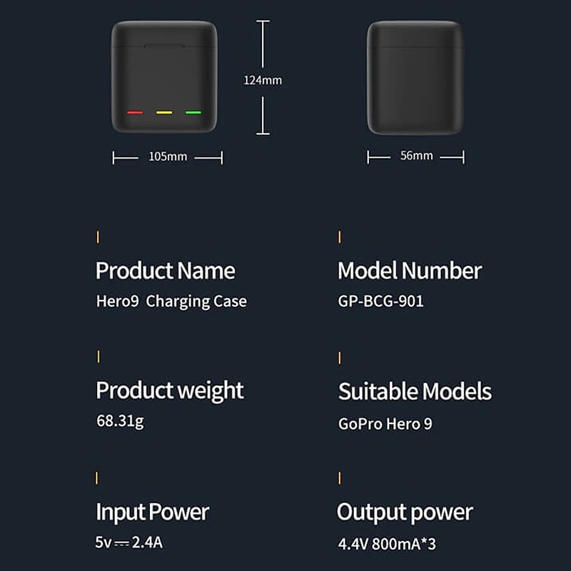 Combo 2 pin Gopro 9 10 11 12 và hộp sạc Type-C có nắp đậy