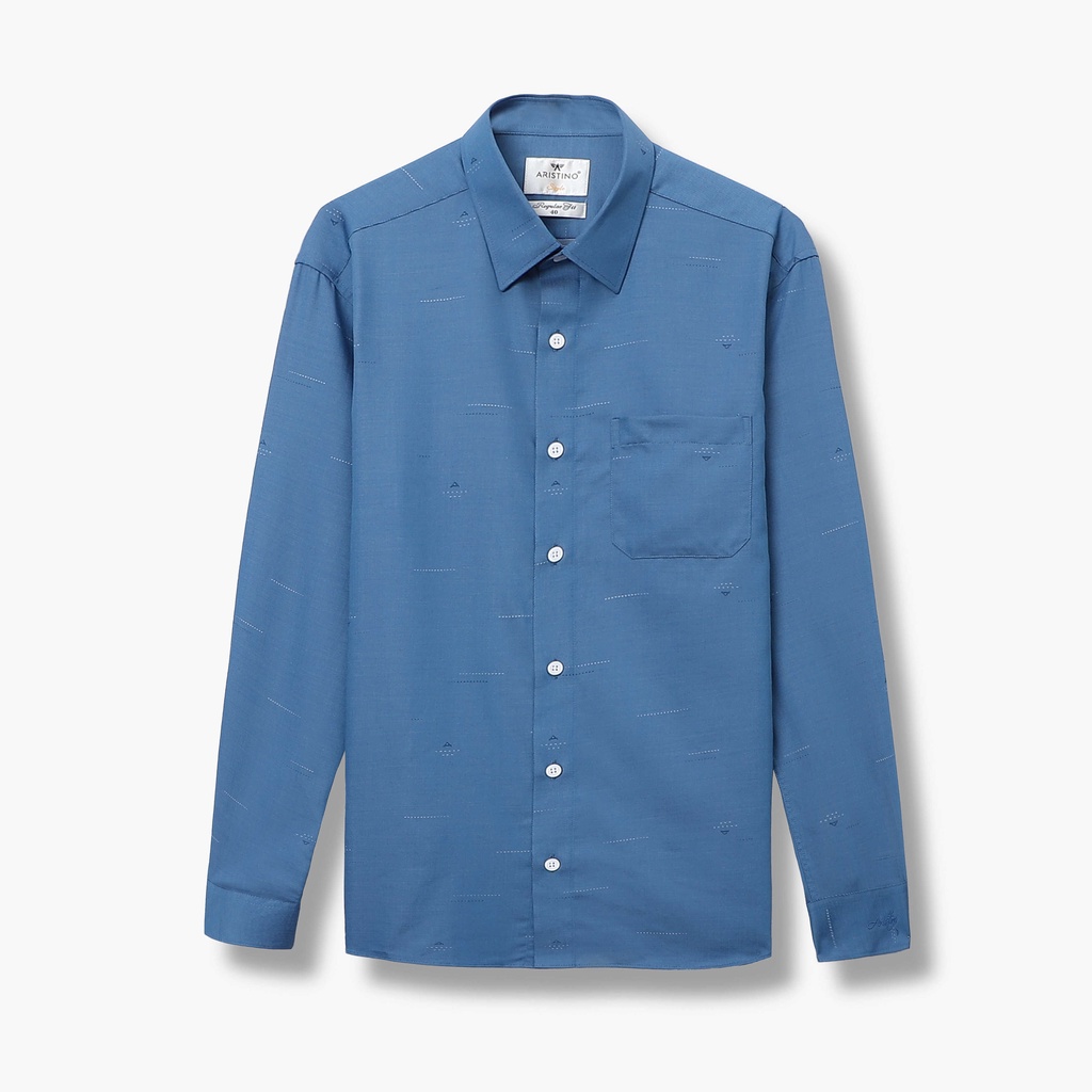 Áo sơ mi nam dài tay ARISTINO  thiết kế tà lượn, màu xanh dệt dobby nam tính, chỉn chu - ALS28301