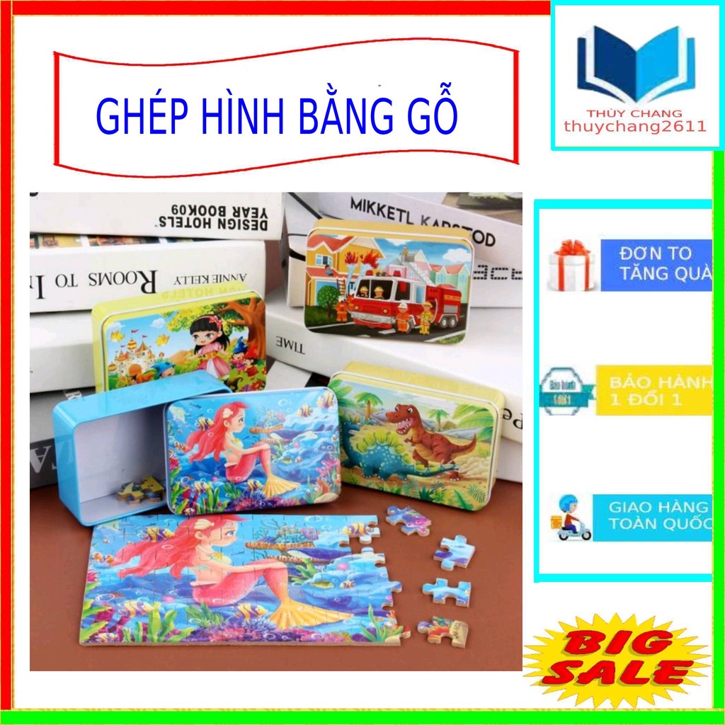 Puzzle Ghép hình gỗ hộp sắt 60, 100, 200miếng loại 1