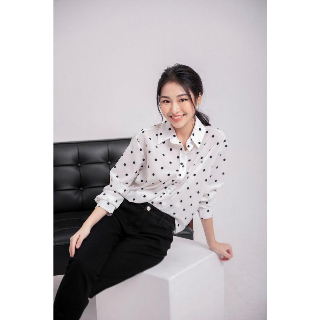 Sơ mi chấm bi basic chất thô 1 màu Aholic SM395