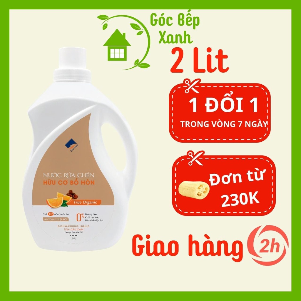 Nước rửa chén Ecocare hữu cơ bồ hòn tinh dầu thiên nhiên, Chai 2 lít