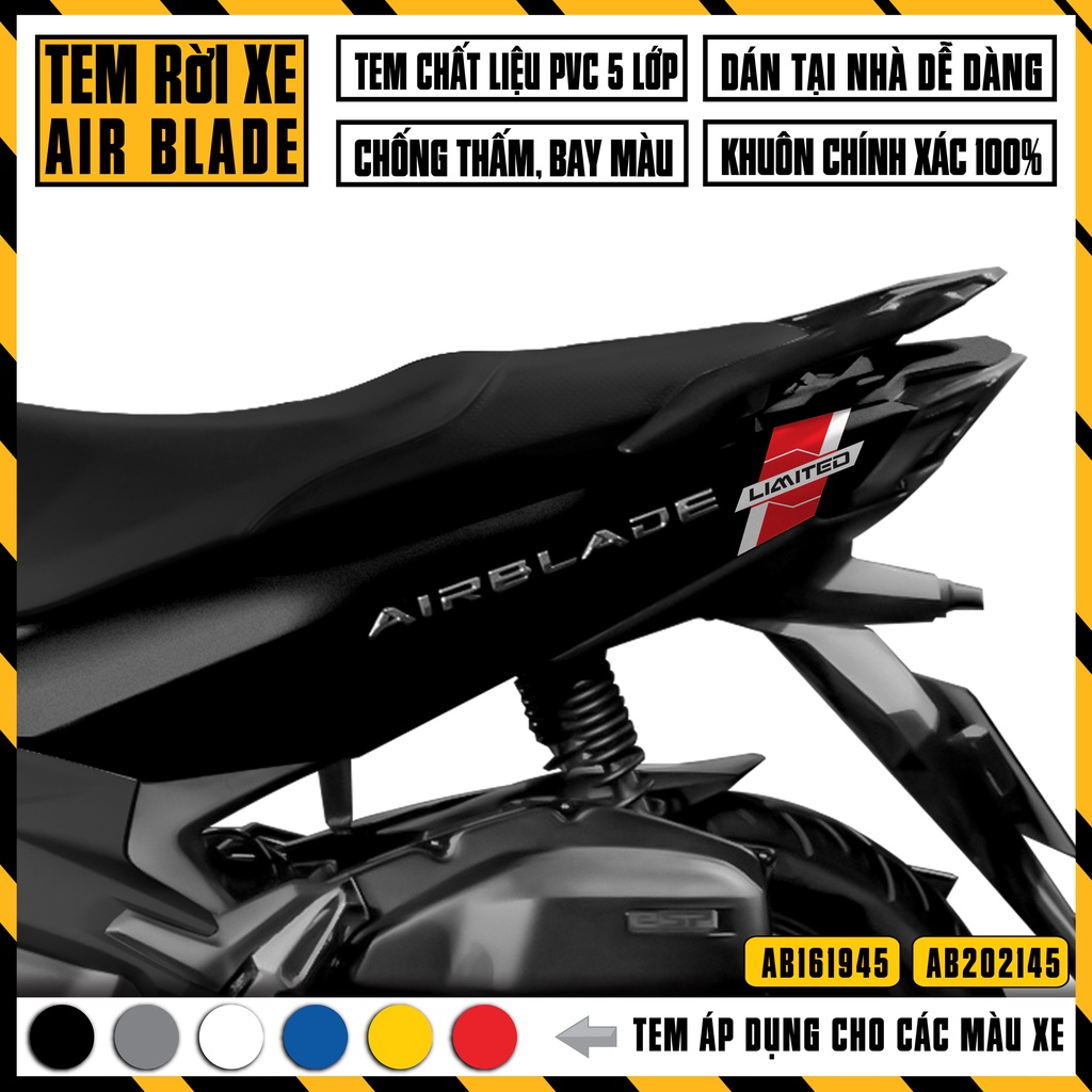 Tem Air Blade Thiết Kế Limited | AB45 | Decal Dán Xe Máy AirBlade AB 2016 2019 2020 2021 2022 Đỏ Đen Trắng Vàng Xanh ...