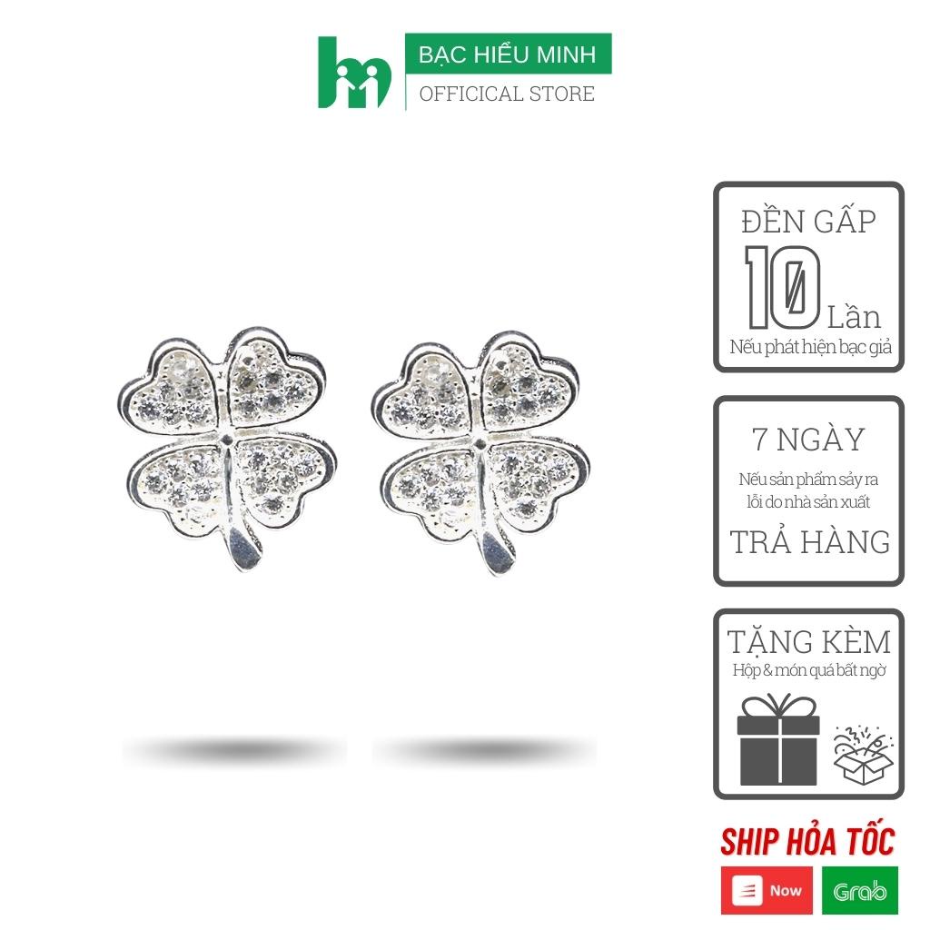 Hoa tai nữ bạc 925 hình cỏ 4 lá may mắn đính đá nữ tính xinh xắn BẠC HIỂU MINH HT061