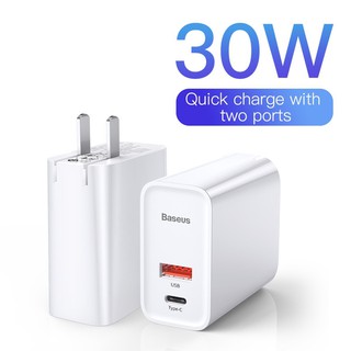 Cóc củ sạc nhanh 30w 2 cổng type c & micro usb hiệu baseus quick charge 3.0 cho smartphone, macbook ,máy tính bảng