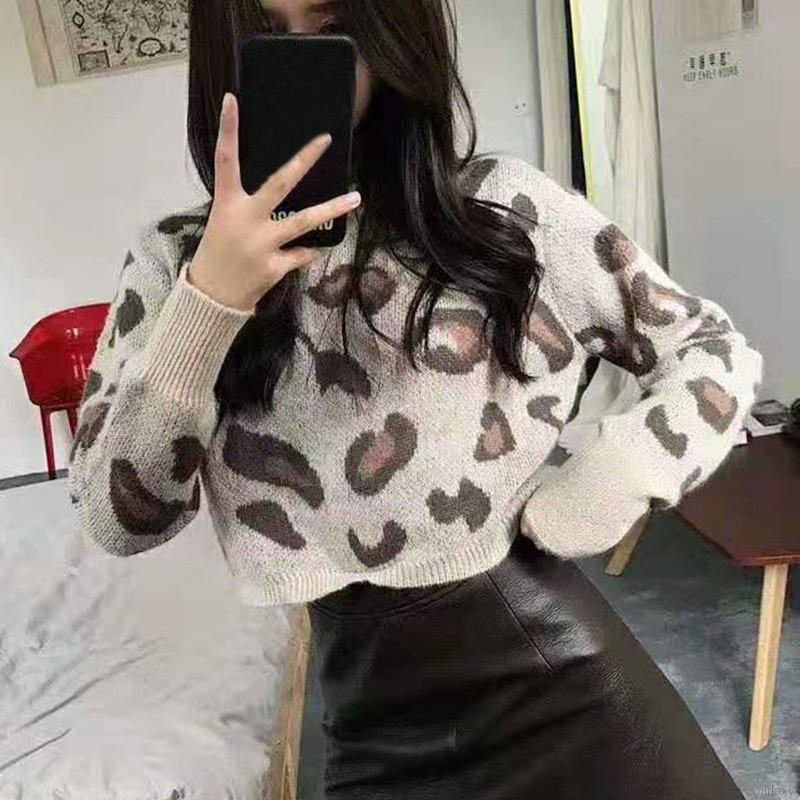 Áo Sweater Tay Dài Cổ Tròn Hoạ Tiết Da Báo Phong Cách Hàn Quốc Cho Nữ | BigBuy360 - bigbuy360.vn