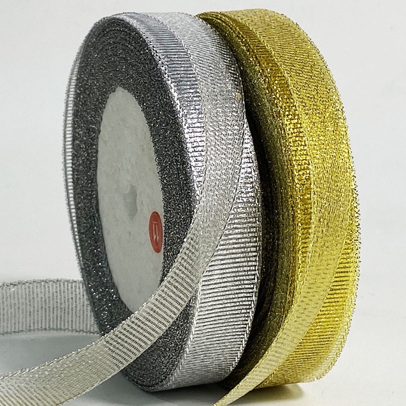Ruy băng nhũ, ruy băng kim tuyến 1cm dài 22m để thắt nơ hộp quà, trang trí Noel