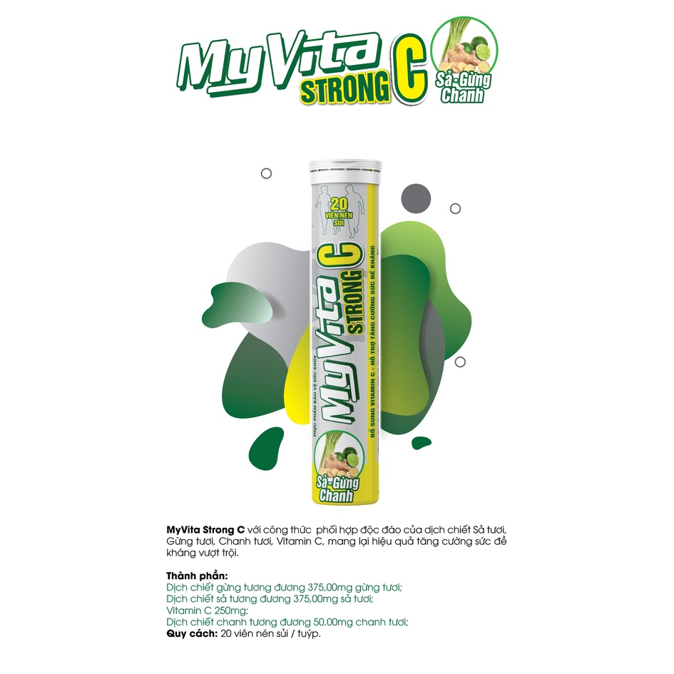 Combo TĂNG ĐỀ KHÁNG 3 tuýp viên sủi Vitamin gồm 1 tuýp MyVita Strong & 2 tuýp Strong C (Sả - Gừng - Chanh tươi)