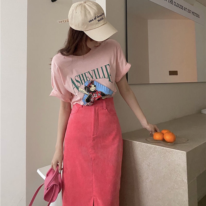 Chân Váy Ngắn Xẻ Tà Màu Hồng Phong Cách Hàn Quốc Hàng Mới