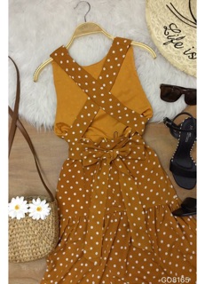 Đầm maxi hở lưng chấm bi thắt dây nơ