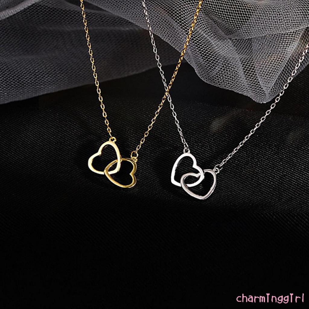 Vòng cổ mặt hình trái tim đôi màu sắc thời trang thanh lịch cho nữ