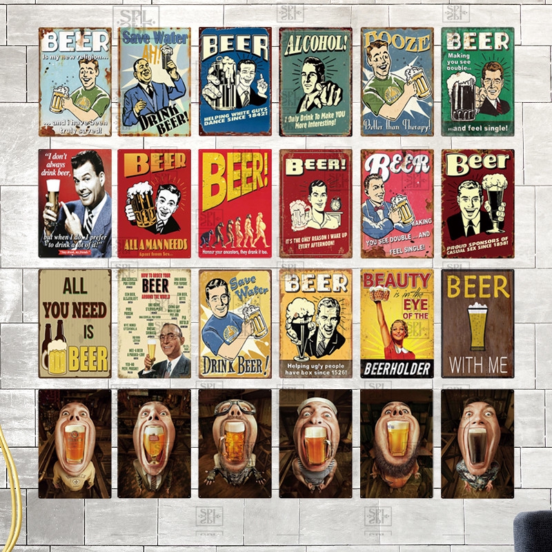 Ký hiệu vẽ hình chủ đề bia và người đàn ông vui nhộn kiểu retro dùng để treo tường quán bar trang trí
