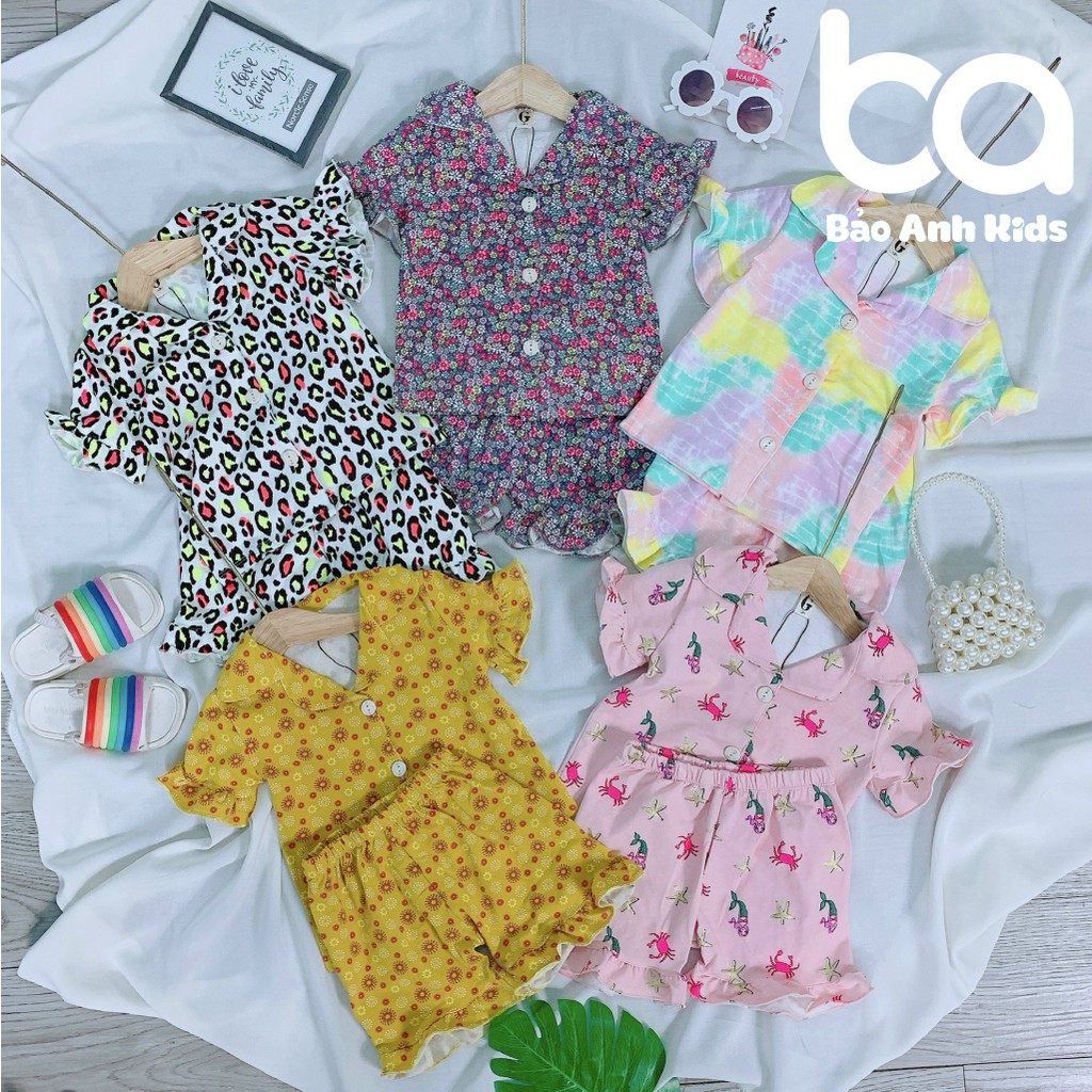 Bộ Pijama Cộc Tay Cho Bé Gái Chất Cotton Cao Cấp Mềm Mịn Thiết Kế Bèo, Bộ Mặc Nhà Cho Bé  (9-20kg) - PIJAMA1