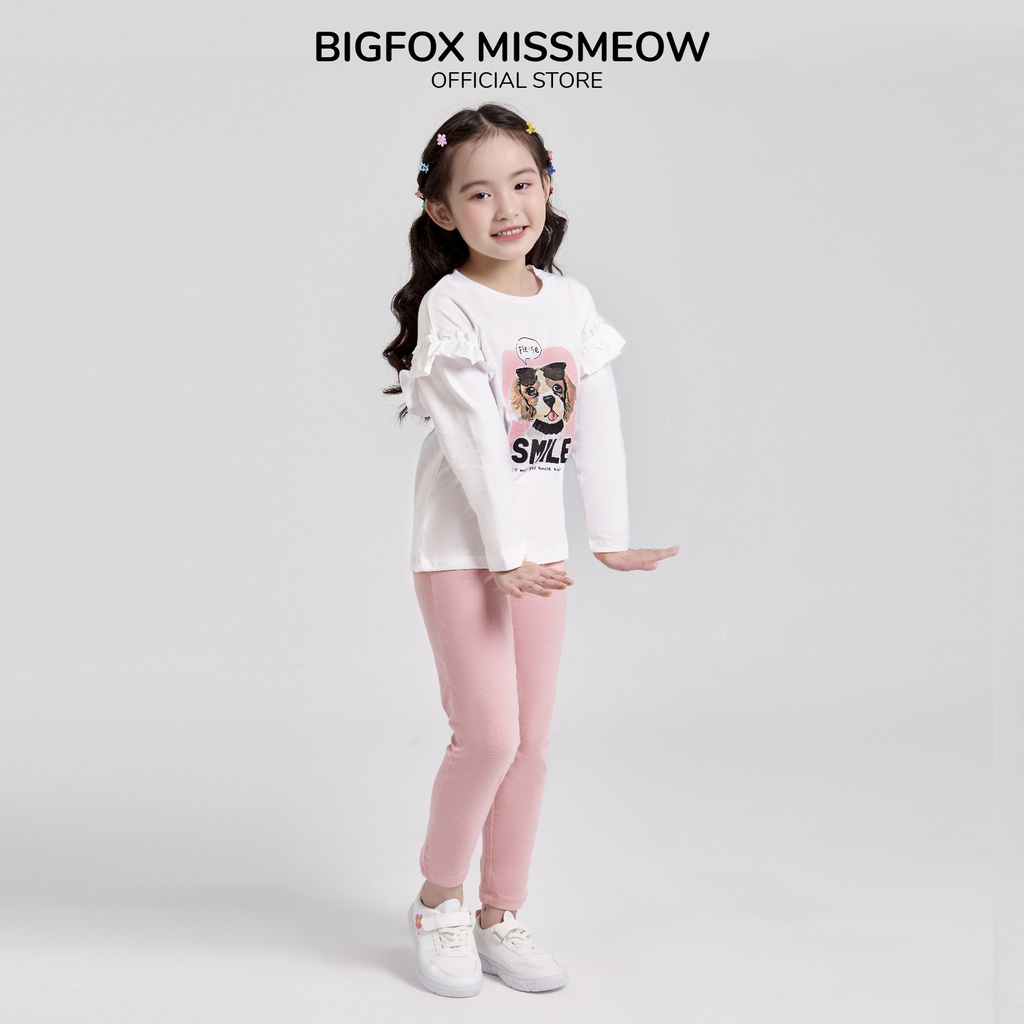 Bộ dài tay bé gái Bigfox - Miss Meow mùa thu đông in cún smile phong cách Hàn Quốc 3,4,5,6,7,8,9,10,11 tuổi