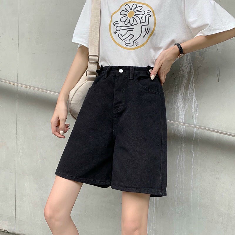 Quần ngố sooc bò jean jeans nữ cạp cao phong cách Hàn Quốc sành điệu style