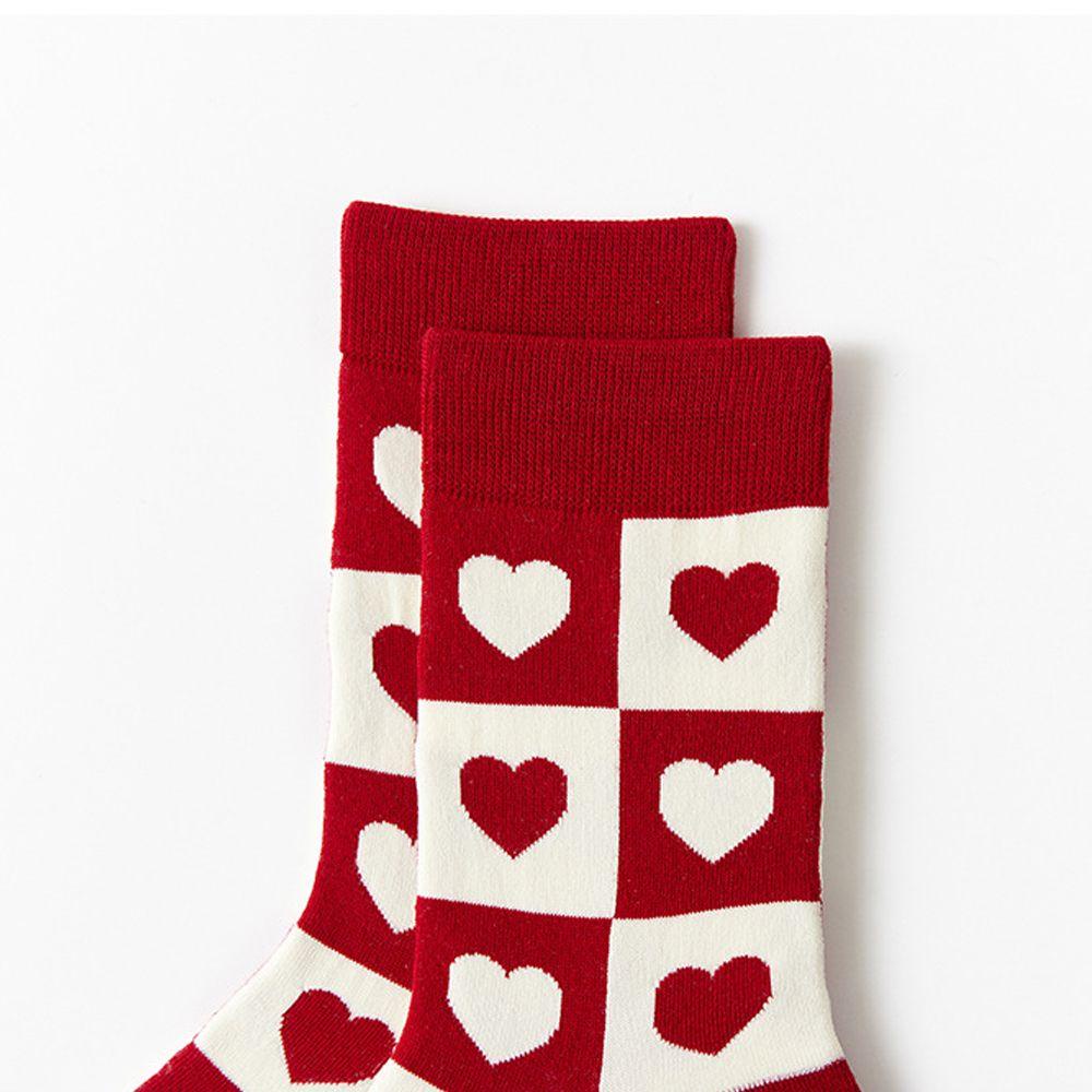1 Đôi Vớ Cotton Phối Màu Đỏ Chấm Bi Thời Trang Đường Phố Cho Nữ