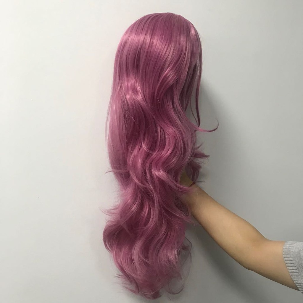 Tóc giả nữ xoăn dài màu hồng tím cá tính