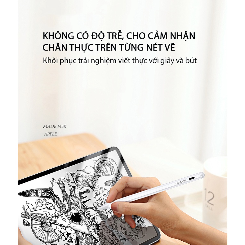 [ Tặng kèm đầu bút ] Bút cảm ứng Apple Pencil Gen 2 USAMS ZB223 - Chống chạm nhầm dành cho Ipad Pro, Ipad Air, Ipad Mini