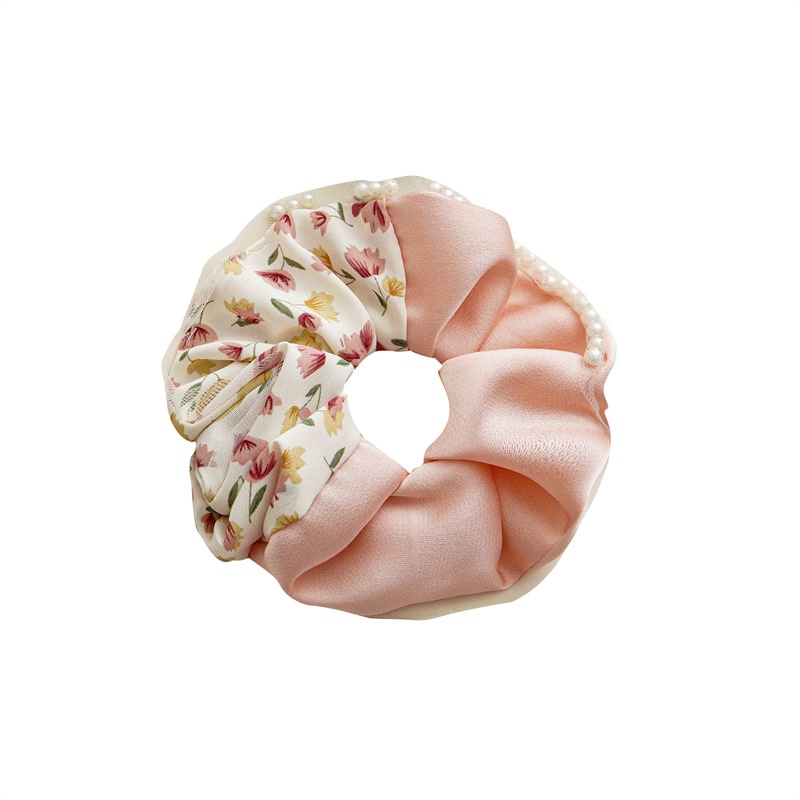 Dây Cột Tóc Cao Su Satin Đính Hạt Ngọc Trai Giả Phối Họa Tiết Hoa Thời Trang Mùa Hè Cho Nữ