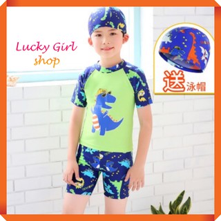 Sét Bộ Bơi Đồ Bơi Bé Trai Khủng Long Tay Ngắn Quần Rời Kèm Mũ Bơi Cao Cấp Từ 25-40kg - Lucky Girl shop NHA TRANG